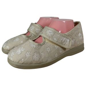 Cosyfeet Margaret Neutral Floral Mary Jane Shoes Size 9 Extra Wide 6E